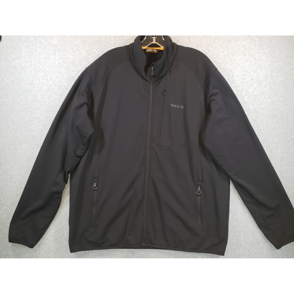 Orvis Lightweight Full Zip Jacket Mens Black Size XL Stretch Ribbed Casual